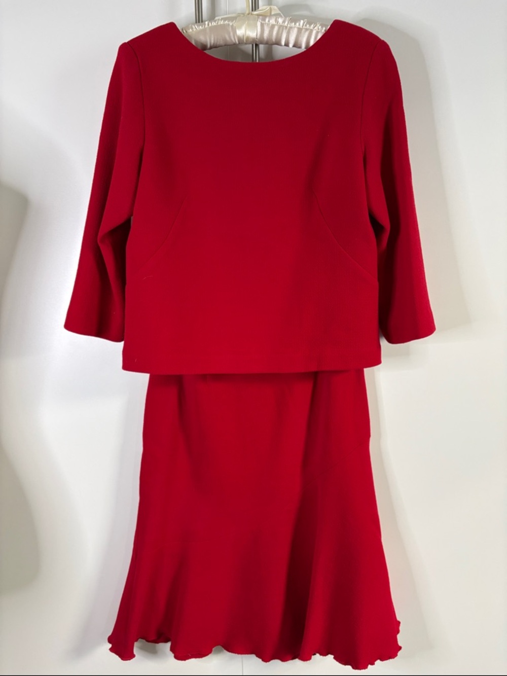 Vintage Bigio Collection Red Boat Neck Top and Asymmetrical Ruffle Skirt Set | 4